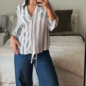 Striped White and Black Blouse